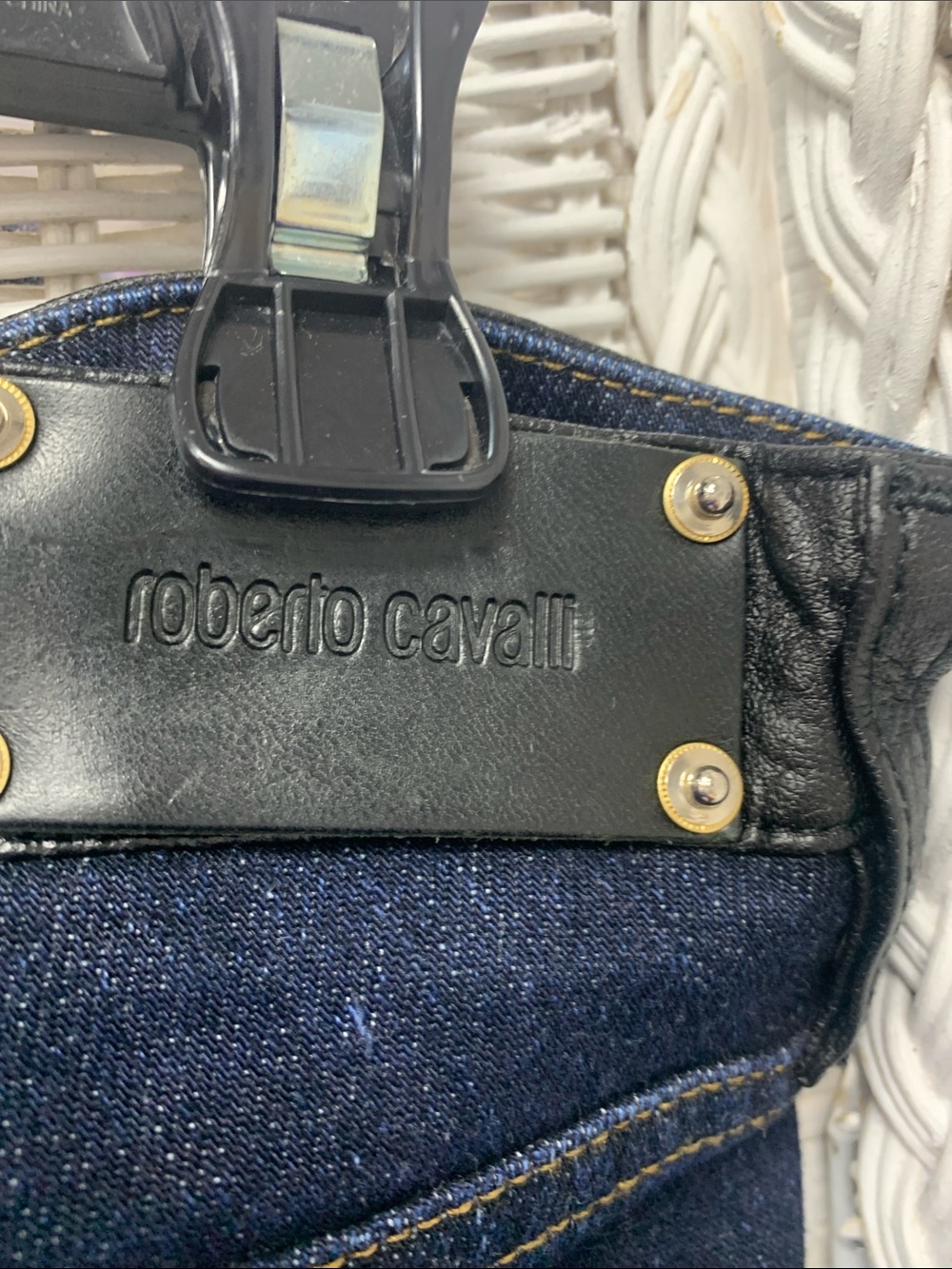 Roberto Cavalli Black Skinny Leather Jeans with denim Navy back Panel - Picture 7 of 8
